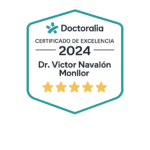 Certificado de Excelencia Doctoralia 2024 otorgado al Dr. Víctor Navalón Monllor por las valoraciones de sus pacientes.