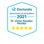 Certificado de Excelencia Doctoralia 2021 otorgado al Dr. Víctor Navalón Monllor por las valoraciones de sus pacientes.