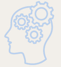 Icono de una cabeza con engranajes representando capacidades cognitivas, aprendizaje y altas capacidades intelectuales – Clínica Víctor Navalón Valencia.