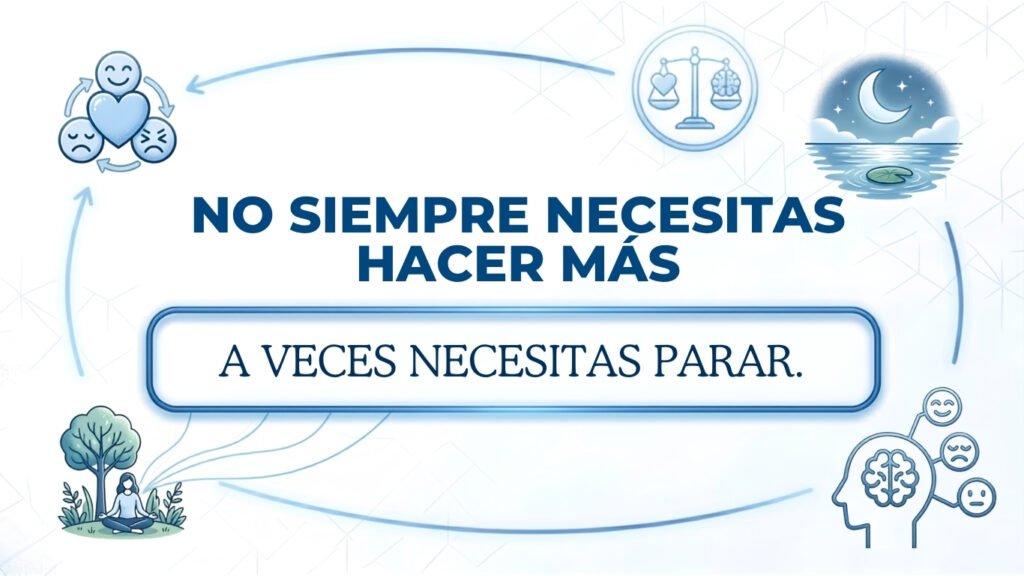 Banner sobre estrés y agotamiento emocional con mensaje de pausa, regulación emocional y bienestar psicológico – Clínica Víctor Navalón Valencia.