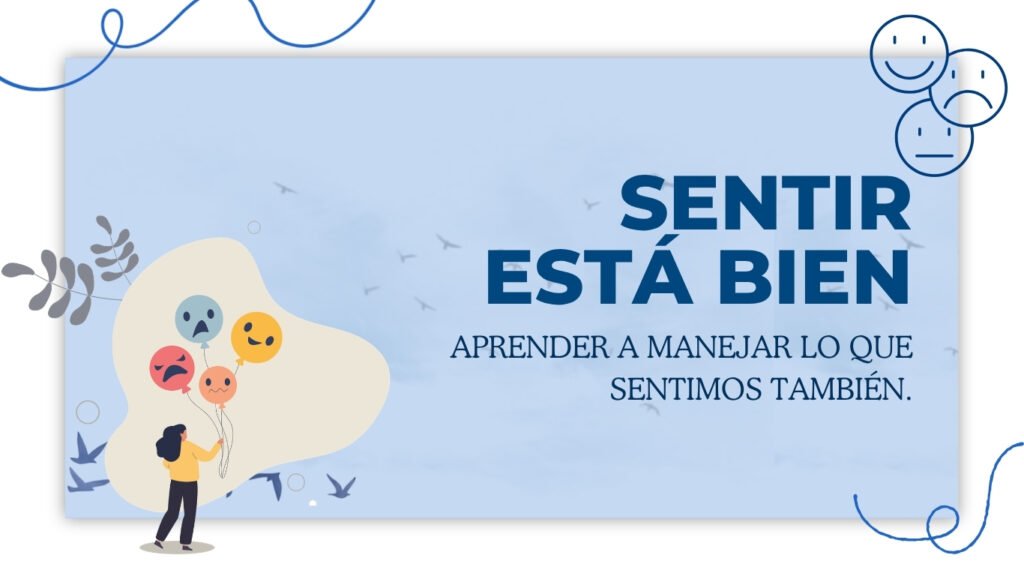 Banner sobre regulación emocional con ilustraciones de diferentes emociones y un mensaje para aprender a comprender y manejar lo que sentimos – Clínica Víctor Navalón Valencia.